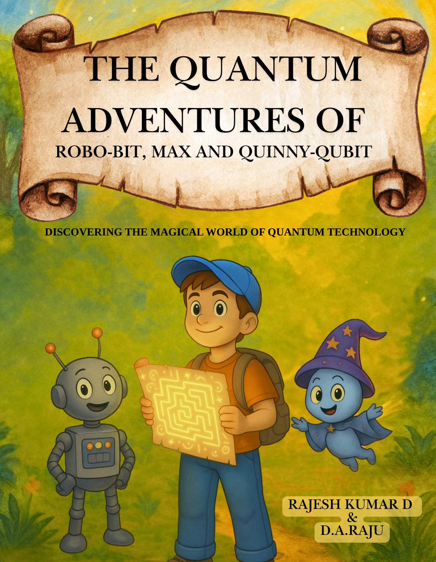 Official book cover: The Quantum Adventures of Robo-Bit, Max and Quinny-Qubit