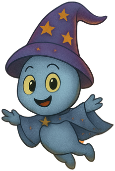Quinny-Qubit, a magical guide in a sparkly wizard hat