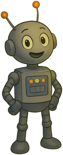 Robo-Bit, a silvery robot with blinking lights